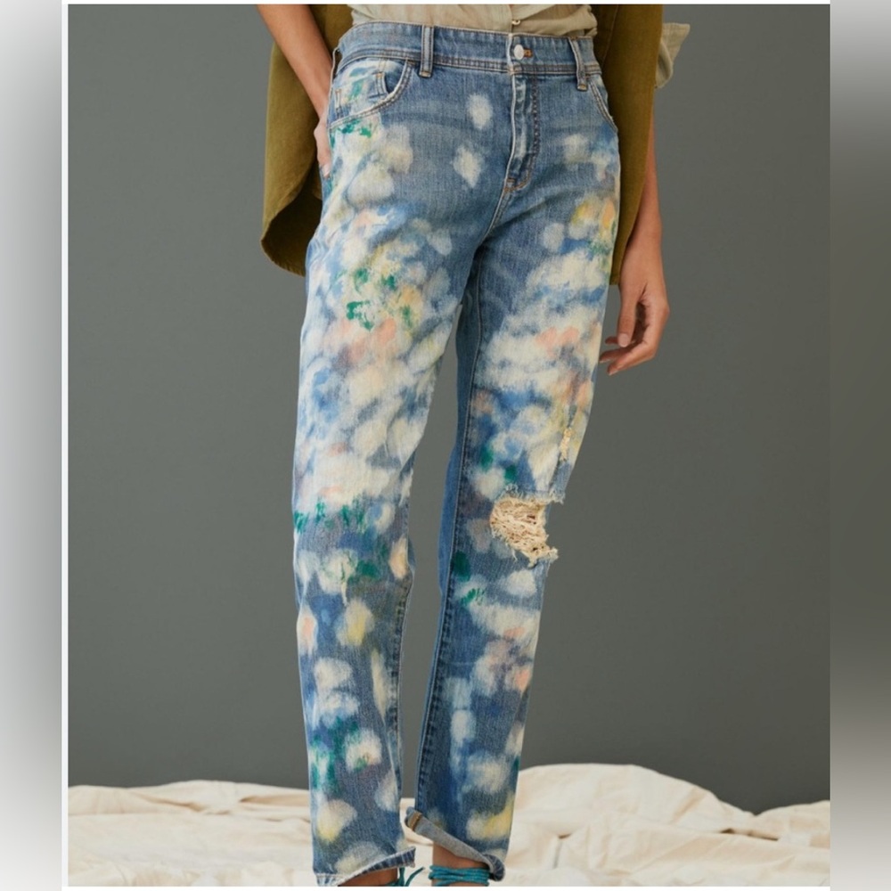 Pilcro Anthropologie Slim Boyfriend Crop 28 Painted Distressed Mid Rise Slouchy